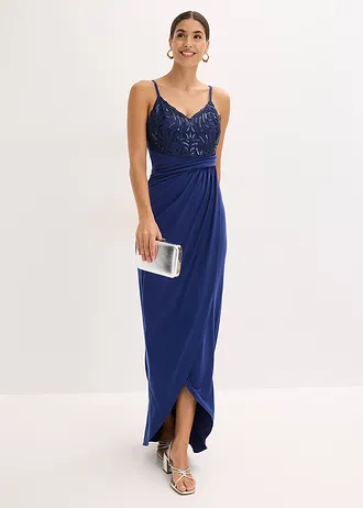 Robe de soirée avec dentelle et sequins brodés • bleu nuit • Boutique bonprix