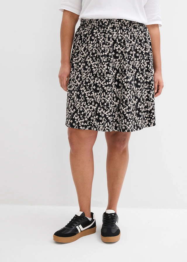 Jersey rok (set van 2), Kleur: zwart/wolwit gebloemd+effen zwart