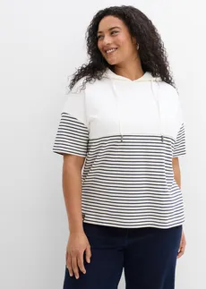 Sweat à capuche, Couleur: blanc cassé/bleu foncé rayé