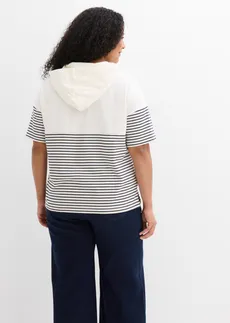 Sweat à capuche, Couleur: blanc cassé/bleu foncé rayé