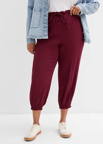 Mousseline broek met gesmokte band, Kleur: esdoornrood