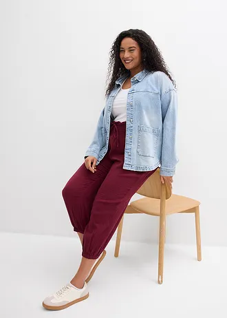 Mousseline broek met gesmokte band, Kleur: esdoornrood