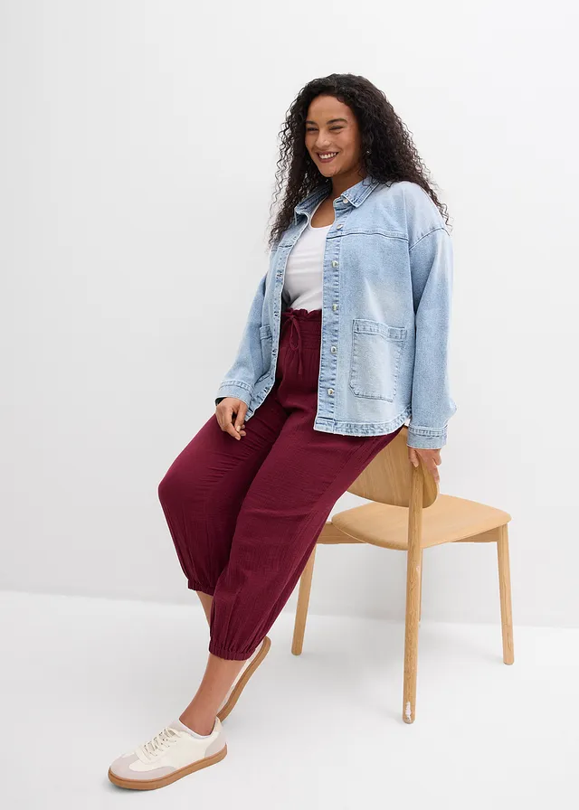 Pantalon en gaze de coton avec ceinture smockée, Couleur: rouge érable