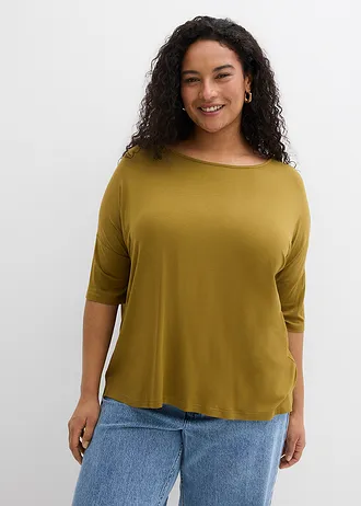 Boxy shirt in een zachte viscosemix, Kleur: natuurgroen