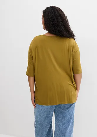 Boxy shirt in een zachte viscosemix, Kleur: natuurgroen