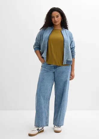 Boxy shirt in een zachte viscosemix, Kleur: natuurgroen