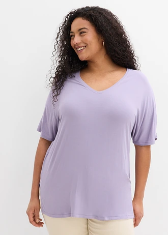 Longshirt in een fijne viscosemix, Kleur: rookviolet
