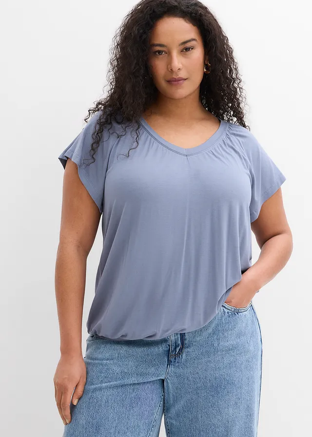 T-shirt en viscose extensible, Couleur: bleu fumé