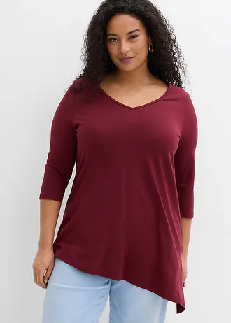 Longshirt in een katoen-viscosemix, Kleur: esdoornrood