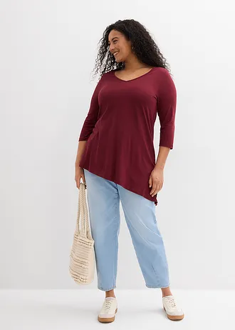 Longshirt in een katoen-viscosemix, Kleur: esdoornrood