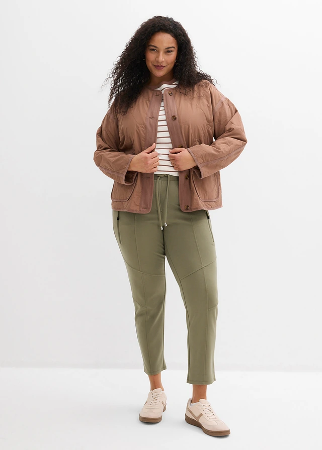 Pantalon à taille élastiquée en Punto di Roma confortable, Couleur: olive