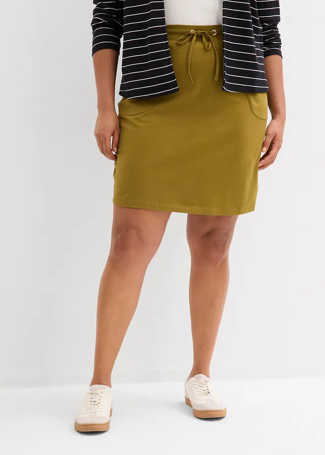 Jupe extensible en coton, Couleur: vert-naturel