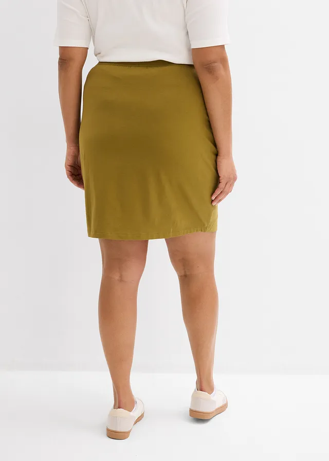 Jupe extensible en coton, Couleur: vert-naturel