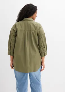 Oversized blouse van katoen met 3/4 mouwen, Kleur: olijfgroen