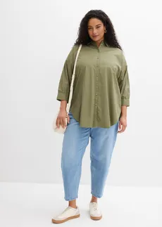 Oversized blouse van katoen met 3/4 mouwen, Kleur: olijfgroen