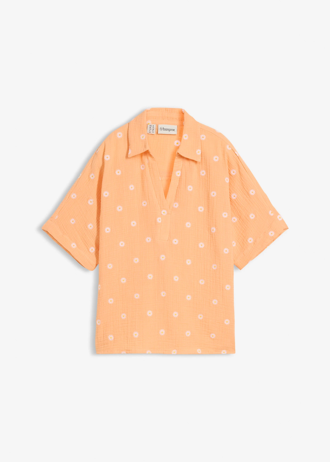 Blouse manches courtes en gaze de coton aérien • papaye floral • Boutique bonprix