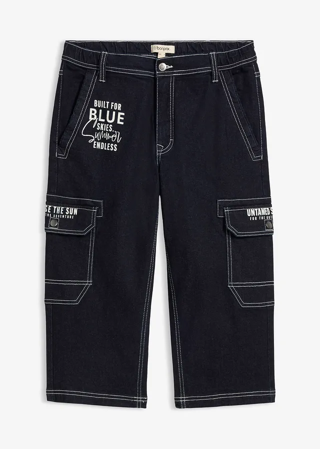 3/4 cargojeans met elastische tailleband, regular fit