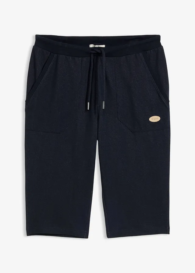 Bermude sweat lungi cu aspect denim și talie elastică