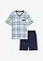 Pyjashort 100% coton, Couleur: bleu foncé-bleu carreaux