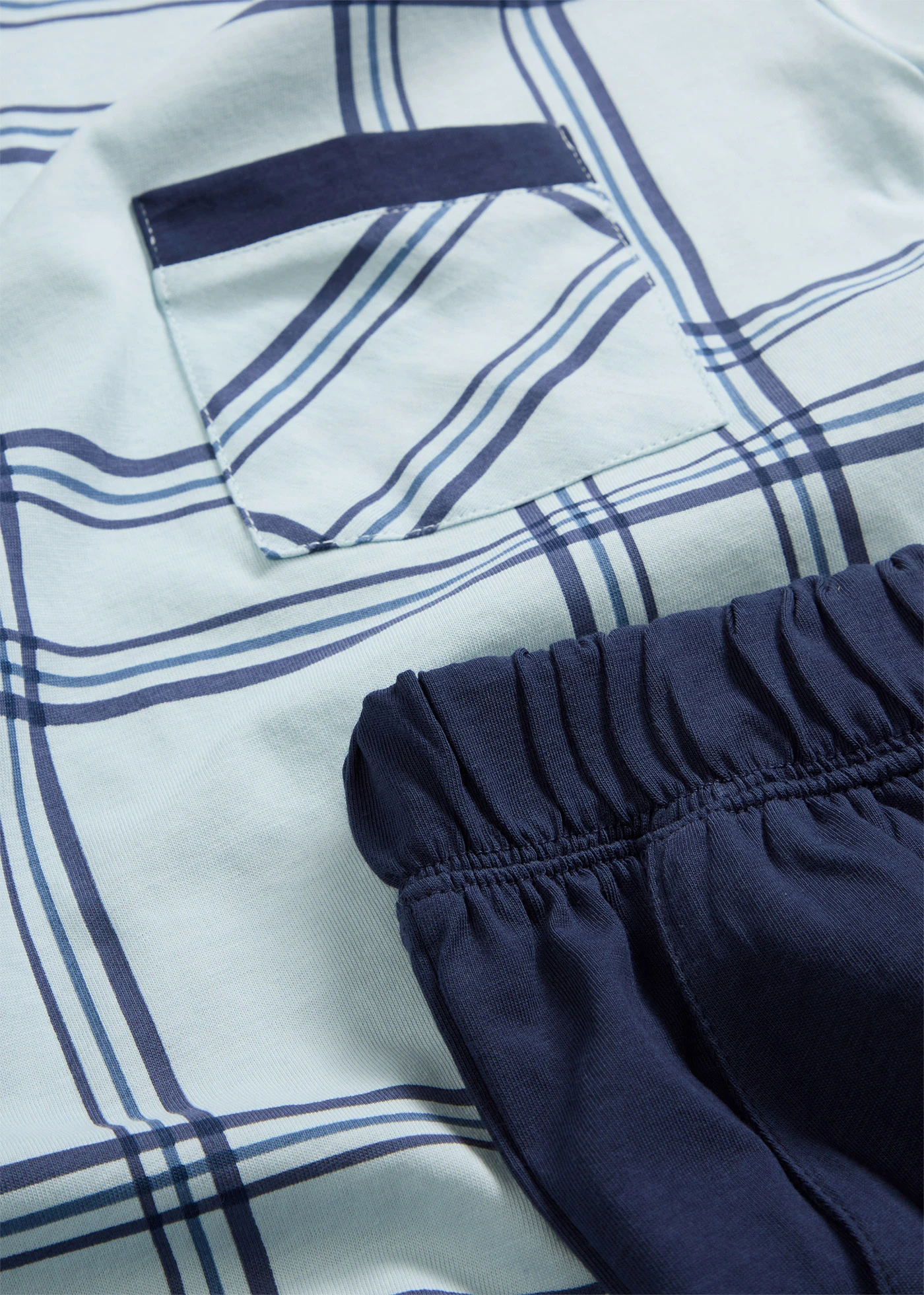 Pyjashort 100% coton • bleu foncé-bleu carreaux • Boutique bonprix