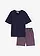 Pyjashort 100% coton avec short tissé, Couleur: bleu marine-rouge foncé rayé