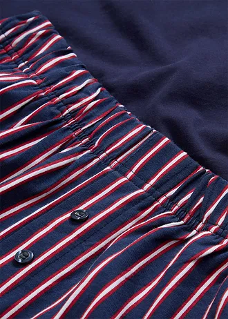 Pyjashort 100% coton avec short tissé • bleu marine-rouge foncé rayé • Boutique bonprix