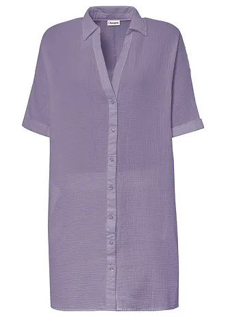 Chemisier long, oversize et doux en gaze de coton • violine fumé • Boutique bonprix