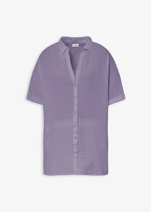 Bluză lungă oversize din muselină moale • violet fumuriu • magazin bonprix