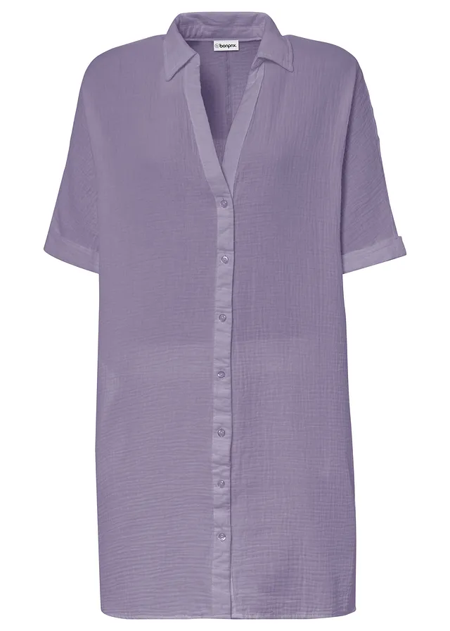 Lange, oversized blouse van mousseline • rookviolet • bonprix online shop