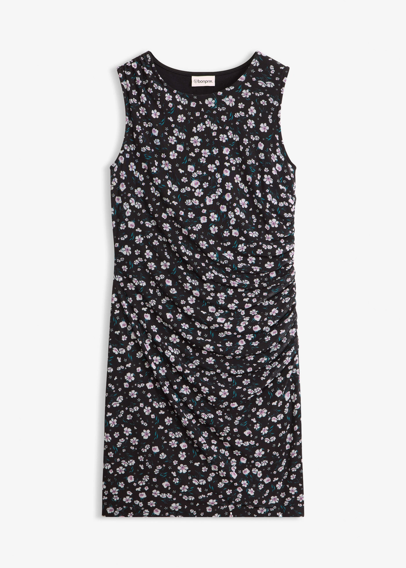 Getailleerde mini jurk van fijn mesh • zwart gebloemd • bonprix online shop