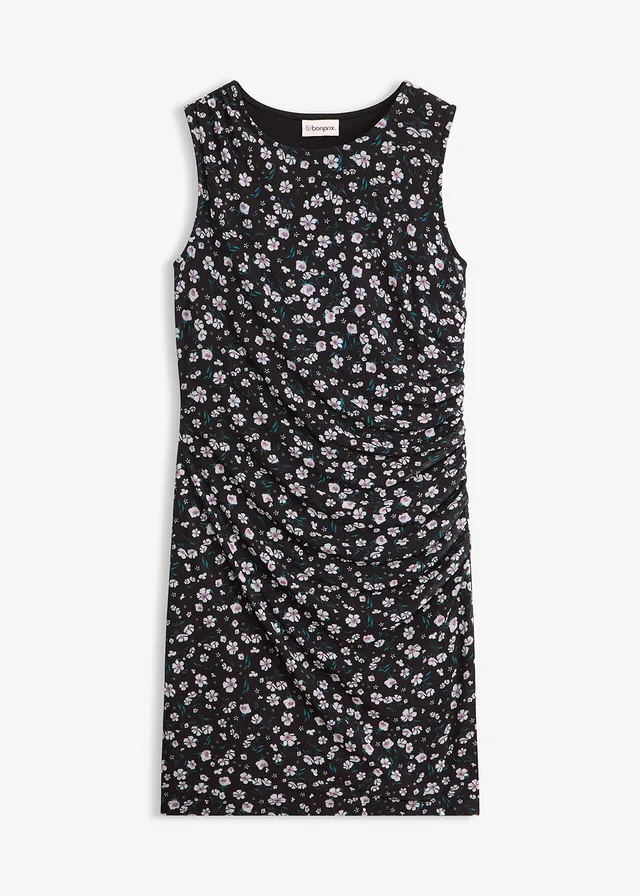 Getailleerde mini jurk van fijn mesh • zwart gebloemd • bonprix online shop