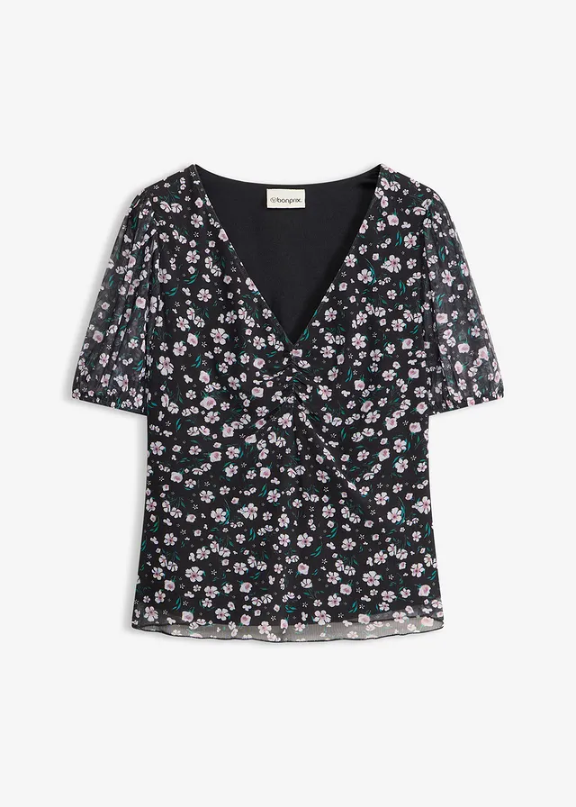 Shirt van zacht mesh • zwart gebloemd • bonprix online shop
