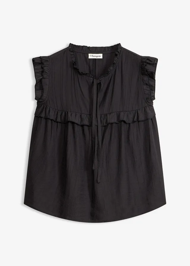 Blouse volantée en viscose mélangée • noir • Boutique bonprix