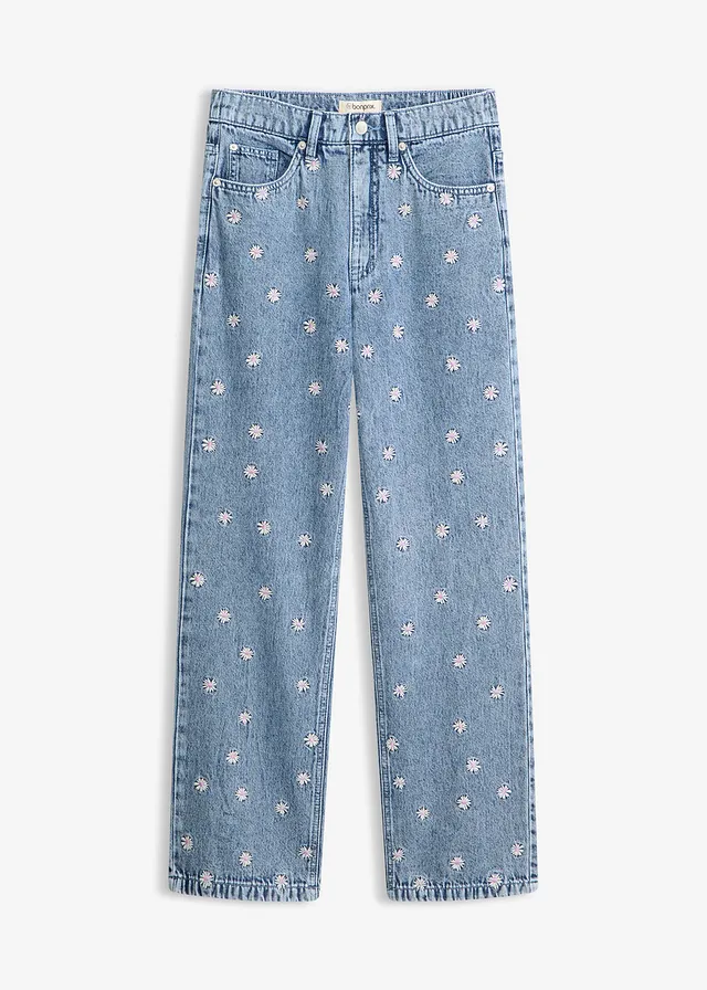 Straight jeans van katoen, high waist, Kleur: lichtblauw denim used