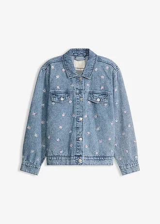 Spijkerjas met geborduurde bloemen, Kleur: lichtblauw denim used