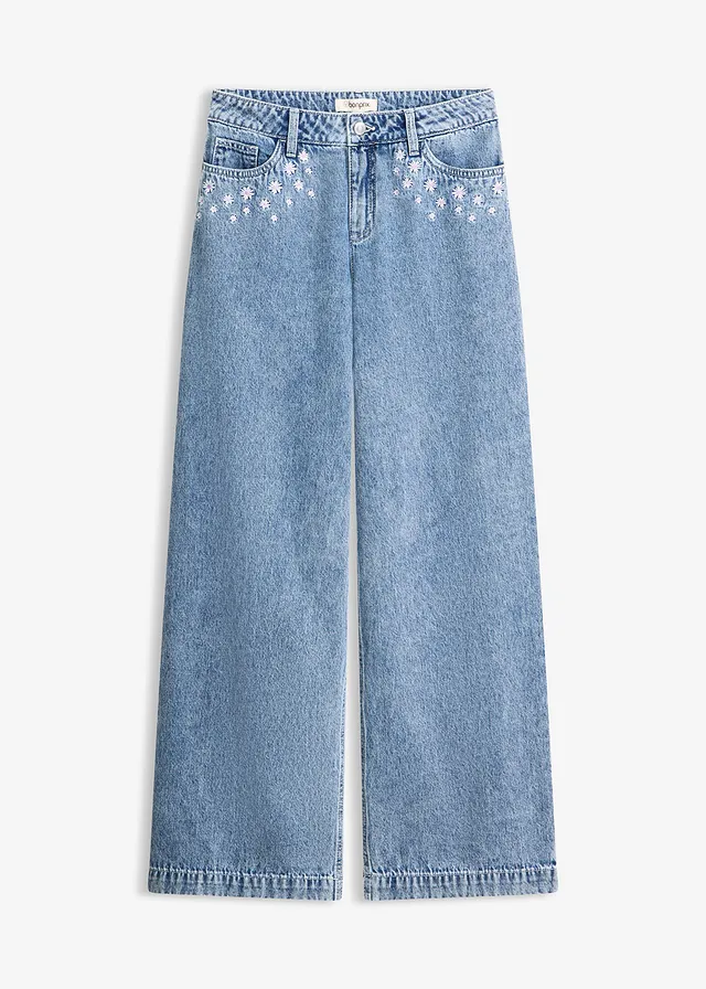 Wide leg jeans van katoen, mid waist • lichtblauw denim used • bonprix online shop