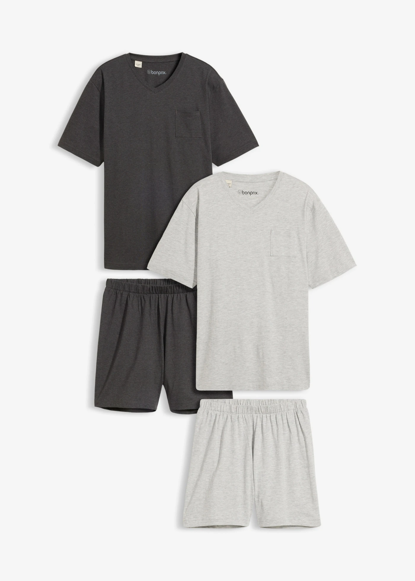 Shortama met katoen (4-dlg. set) • lichtgrijs gemêleerd/antraciet gemêleerd • bonprix online shop