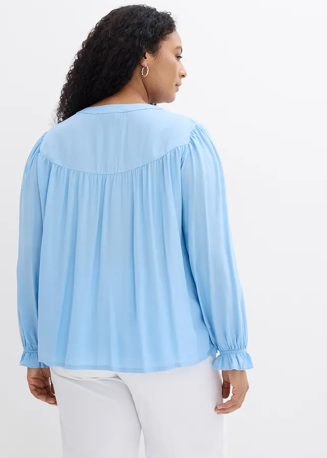 Prairieblouse van soepele viscose, Kleur: lichtblauw