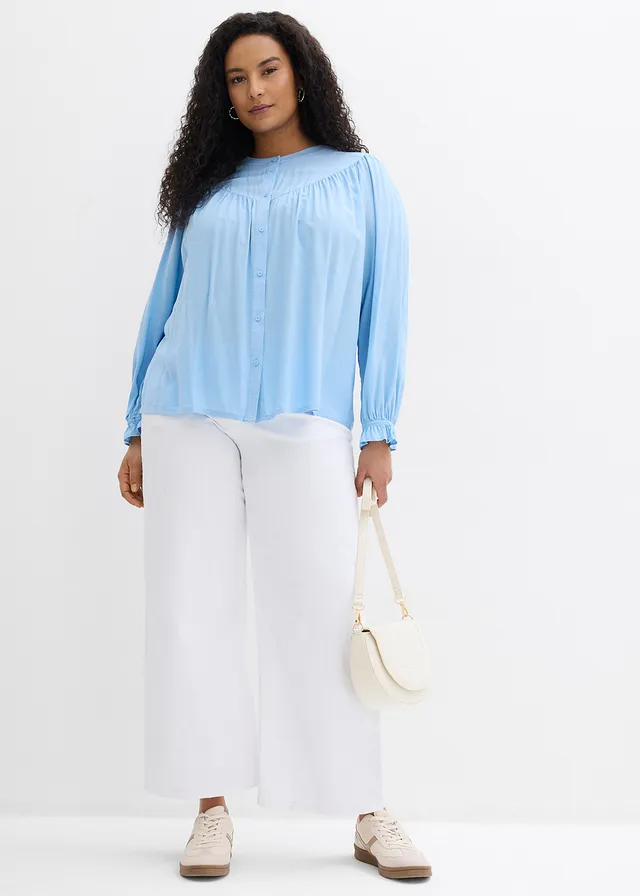 Prairieblouse van soepele viscose, Kleur: lichtblauw