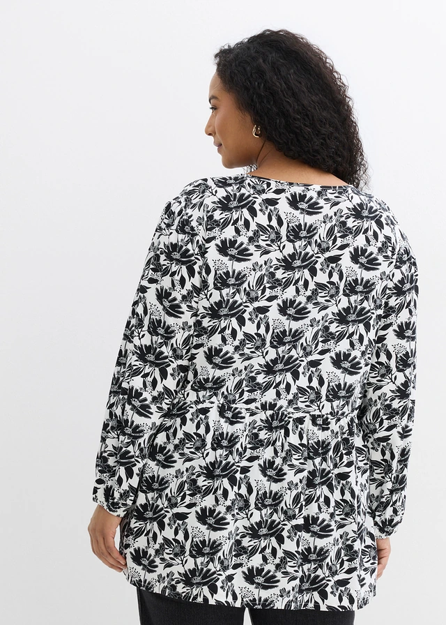 Tunique longue en viscose, Couleur: blanc/noir imprimé