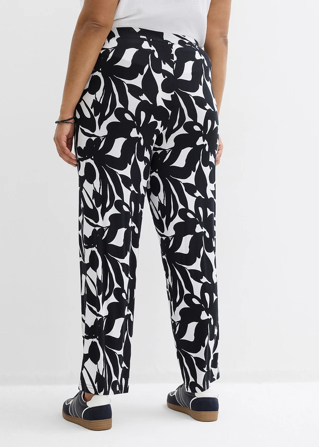 Pantalon en jersey viscose, Couleur: noir-blanc imprimé
