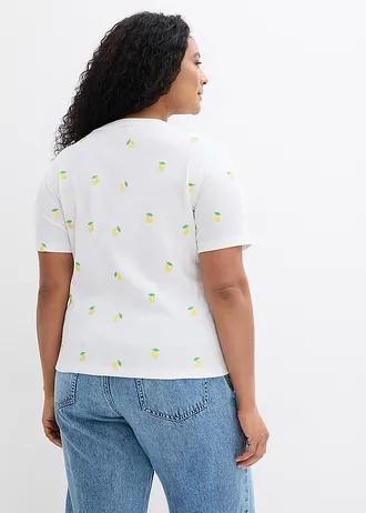 Geribd shirt met borduursel van puur biologisch katoen, Kleur: wit