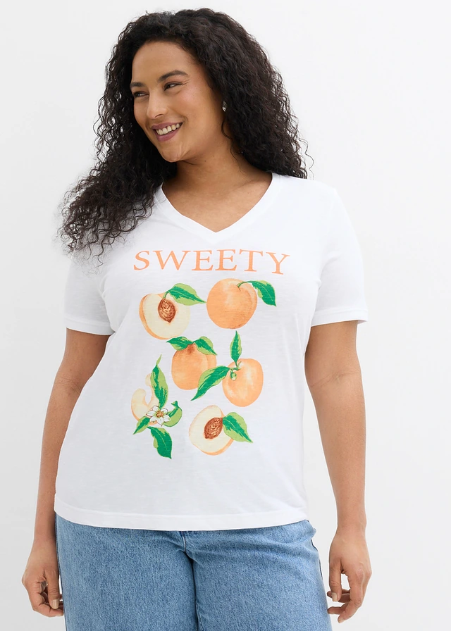 T-shirt 100% coton, Couleur: blanc-nectarine-vert poire-rouille