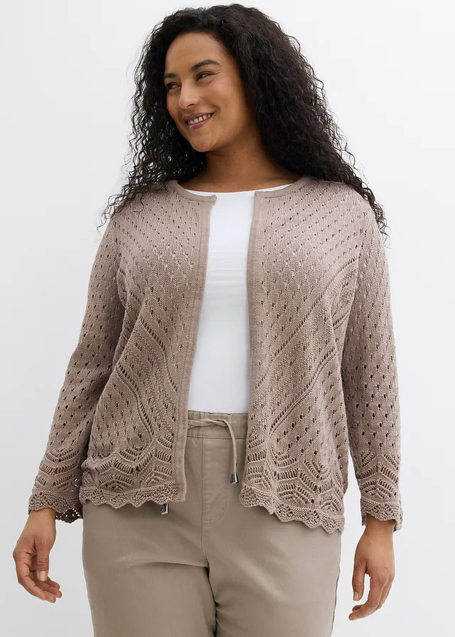Ajour vest van puur katoen, Kleur: taupe