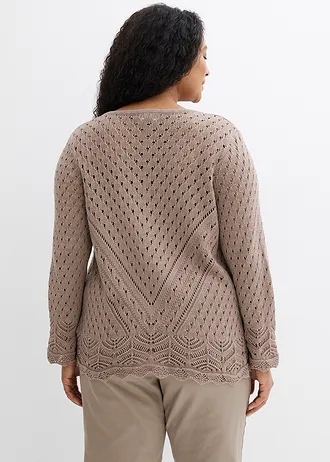 Ajour vest van puur katoen, Kleur: taupe