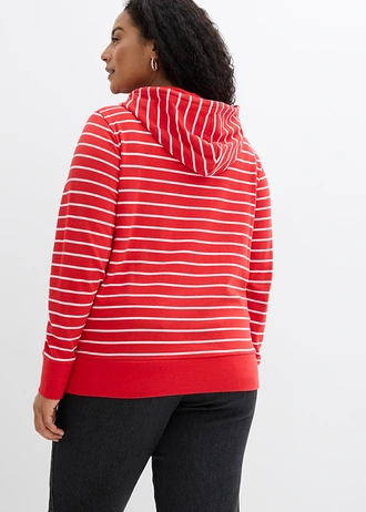 Sweat à capuche en coton mélangé, Couleur: fraise/blanc rayé