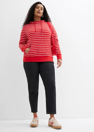Sweat à capuche en coton mélangé, Couleur: fraise/blanc rayé