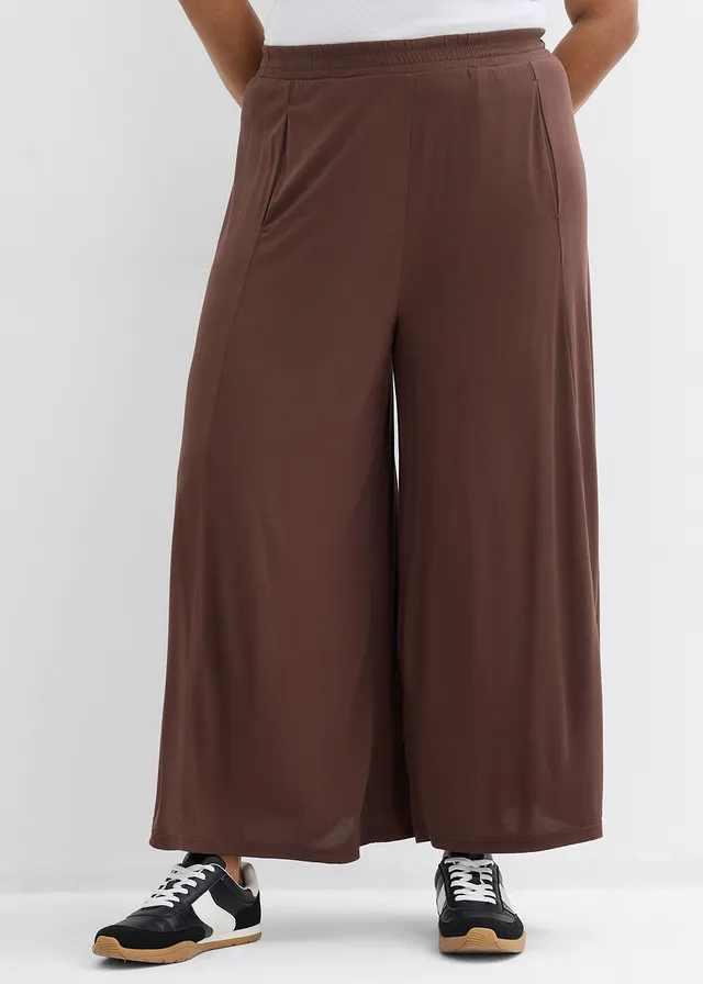 Jersey culotte met wijde pijpen, Kleur: bruin