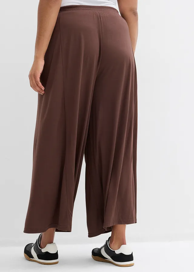 Jersey culotte met wijde pijpen, Kleur: bruin