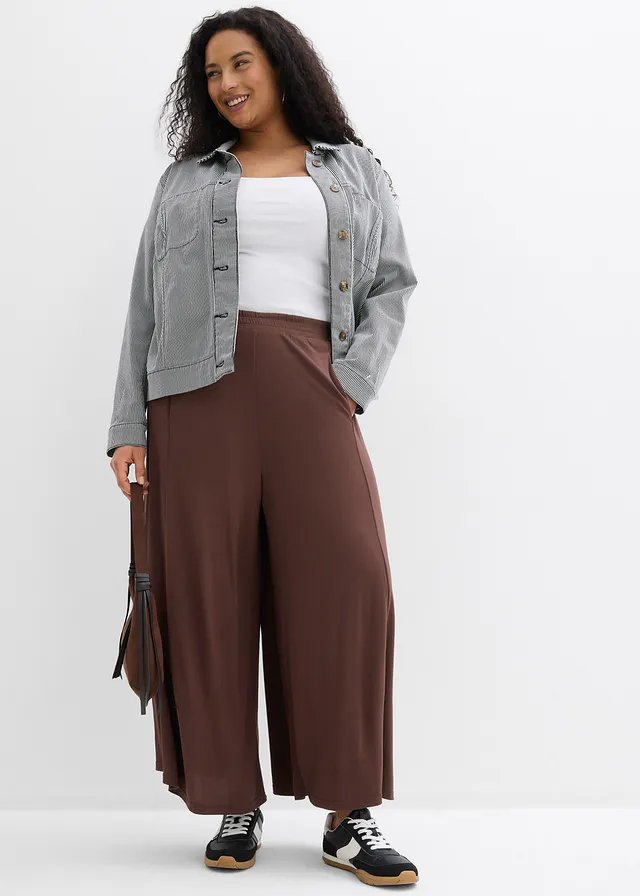 Jersey culotte met wijde pijpen, Kleur: bruin